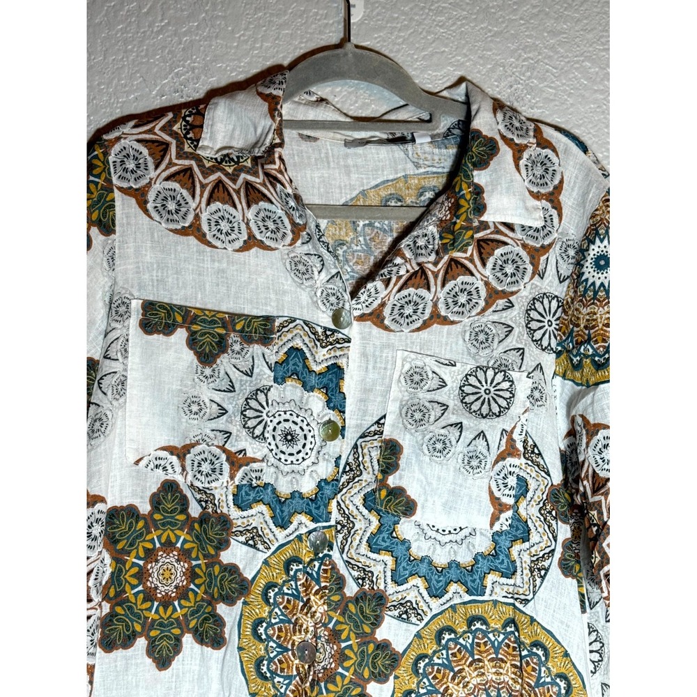 Cristina Vergani Shirt Dress Womens Medium Multicolor‎ Medallion Print Side Slit - Picture 6 of 16